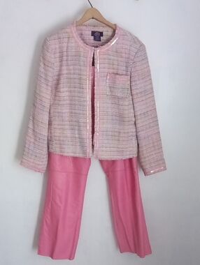 JS Collections Pink Tweed Jacket with Pink Pants Set